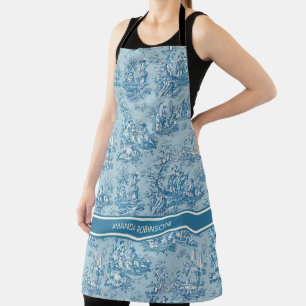 Elegant  blauw blauwgroen toile de jouy bedrukt schort