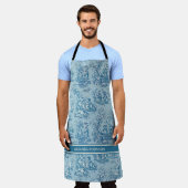 Elegant blauw blauwgroen toile de jouy bedrukt schort (Gedragen)