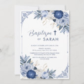 Elegant Blauw Bloem Lijst Dekdoop Kaart (Voorkant)