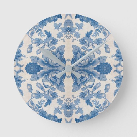 Elegant blauw  bloem ronde klok (Voorkant)