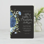 Elegant Blauw Bloemen All-in-One Bruiloft Kaart (Staand voorkant)