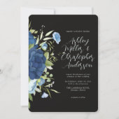 Elegant Blauw Bloemen All-in-One Bruiloft Kaart (Voorkant)