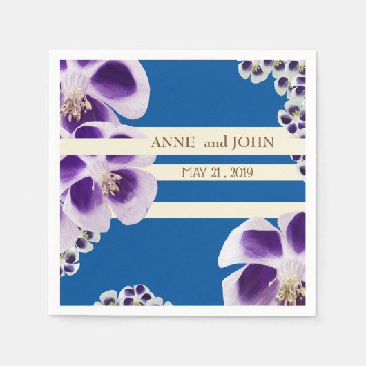 Elegant Blauw Bloemen Bruiloft Papier Servetten (Voorkant)