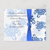 Elegant Blauw Bloemen Damast Lint Opslaan datum ka Aankondigingskaart (Achterkant)