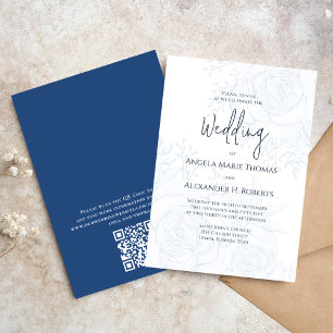 Elegant Blauw Bloemen Eenvoudig Klassiek Blauw   Q Kaart