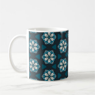 Elegant blauw bloemen geometrisch patroon koffiemok