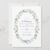 Elegant Blauw Bloemen Groen Krans Bruiloft Kaart (Voorkant)