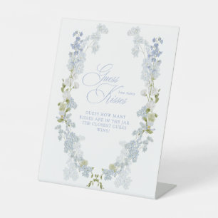 Elegant Blauw Bloemen Hoeveel Kisses Vrijgezellenf Reclamebord Met Voetstuk