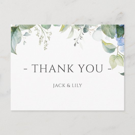 Elegant Blauw Bloemen Hydrangea Bruiloft Dank u Briefkaart (Voorkant)