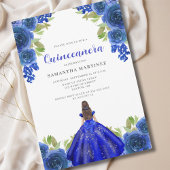 Elegant Blauw Bloemen Jurk Quinceañera Uitnodiging