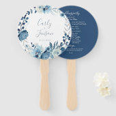 Elegant Blauw Bloemen Krans Bruiloft Hand Fans Handwaaier (Voorkant en achterkant)