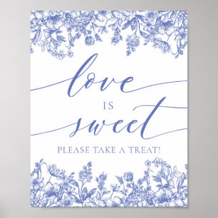 Elegant Blauw Bloemen Liefde is Sweet Treat Favor  Poster