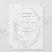 Elegant  Blauw Bloemen Lijst | linnen bruiloft Kaart (Voorkant)