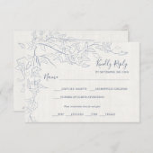 Elegant  Blauw Bloemen Lijst | linnen bruiloft RSVP Kaartje (Voorkant / Achterkant)