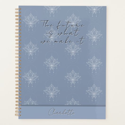 Elegant Blauw Bloemen Lotus Future Quote Planner (Voorkant)