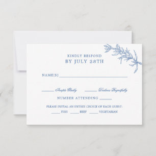 Elegant Blauw Bloemen Maaltijd Keuze Bruiloft RSVP Kaartje