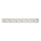 Elegant  Blauw Bloemen op Cream Achtergrond Lint (Voorkant)