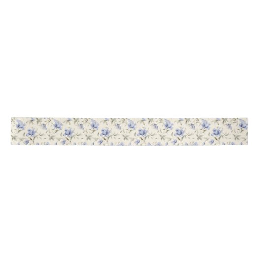 Elegant  Blauw Bloemen op Cream Achtergrond Lint (Voorkant)