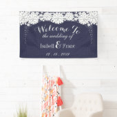 Elegant Blauw Bloemen Patroon Party Bruiloft Spandoek (Insitu)