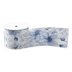 Elegant Blauw Bloemen Peony Grosgrain Ribbon Lint