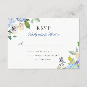 Elegant Blauw Bloemen Quinceanera RSVP Kaartje