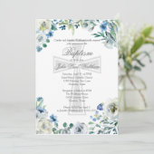 Elegant Blauw Bloemen Religieus Kruis Doop Kaart (Staand voorkant)