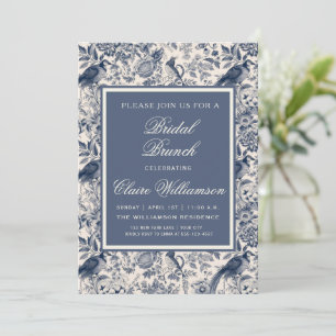 Elegant Blauw Bloemen Toile Fleurie Bridal Brunch Kaart