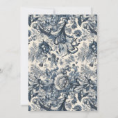 Elegant Blauw Bloemen Toile Fleurie Bruiloft Kaart (Achterkant)
