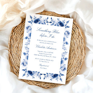 Elegant Blauw Bloemen Waterverf Vrijgezellenfeest Kaart