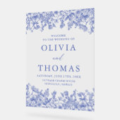 Elegant Blauw Bloemen Wildbloem Bruiloft Acryl Bord (Hoek)