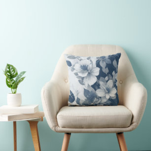 Elegant blauw bloemenblauw botanische kussen