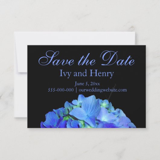 Elegant blauw bloemenblauw rozen blauw hortensia's save the date (Voorkant)