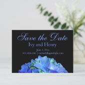 Elegant blauw bloemenblauw rozen blauw hortensia's save the date (Staand voorkant)
