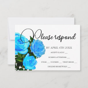 Elegant blauw bloemenblauw rozen blauw RSVP kaartje