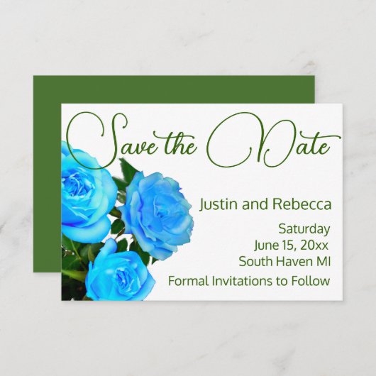 Elegant blauw bloemenblauw rozen blauw save the date (Voorkant / Achterkant)