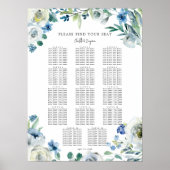 Elegant Blauw Bloemenlente Bruiloft Zitkaart Poster (Voorkant)