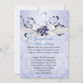 Elegant Blauw Bloemenlint Damask Bruiloft uitnodig Kaart