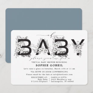Elegant blauw bloemenvirtueel Baby shower Kaart