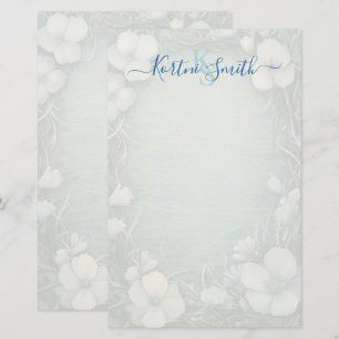 Elegant Blauw Bloemig Persoonlijk Briefpapier