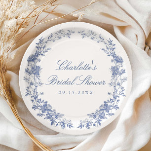 Elegant blauw bloemig Vrijgezellenfeest Papieren Bordje