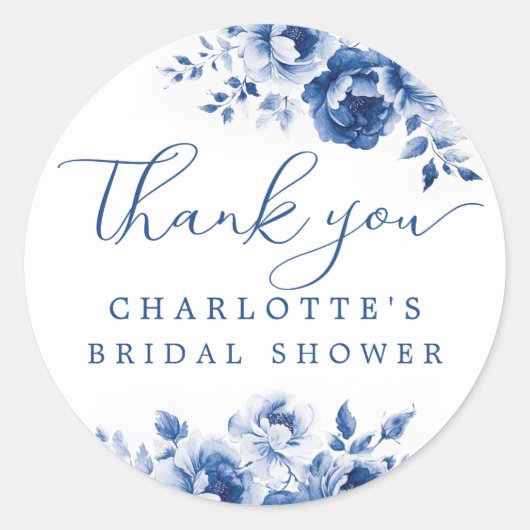 Elegant blauw bloemig Vrijgezellenfeest Ronde Sticker (Voorkant)