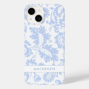 Elegant Blauw Bloemmotief Botanisch Case-Mate iPhone 14 Hoesje
