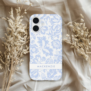 Elegant Blauw Bloemmotief Botanisch iPhone 16 Hoesje