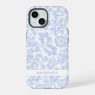 Elegant Blauw Bloemmotief Botanisch iPhone 15 Hoesje