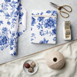 Elegant Blauw Bloemmotief Inpakpapier