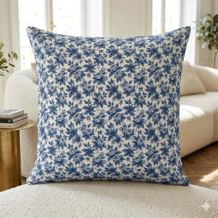 Elegant Blauw Bloempatroon pioenen Kussen
