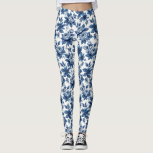 Elegant Blauw Bloempatroon pioenen Leggings