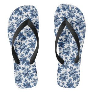 Elegant Blauw Bloempatroon pioenen Teenslippers