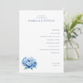 Elegant Blauw Bloemstuk Bruiloft Ceremonie Program Programma (Staand voorkant)