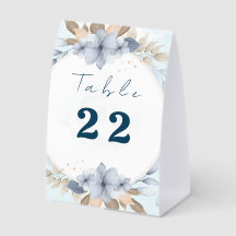 Elegant Blauw Bloemstuk Trouw Tafelnummer | Printa